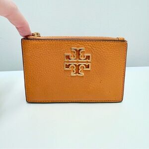Tory Burch Womens Pebbled Leather Britten Zip Card Case Wallet,Orange | One Size